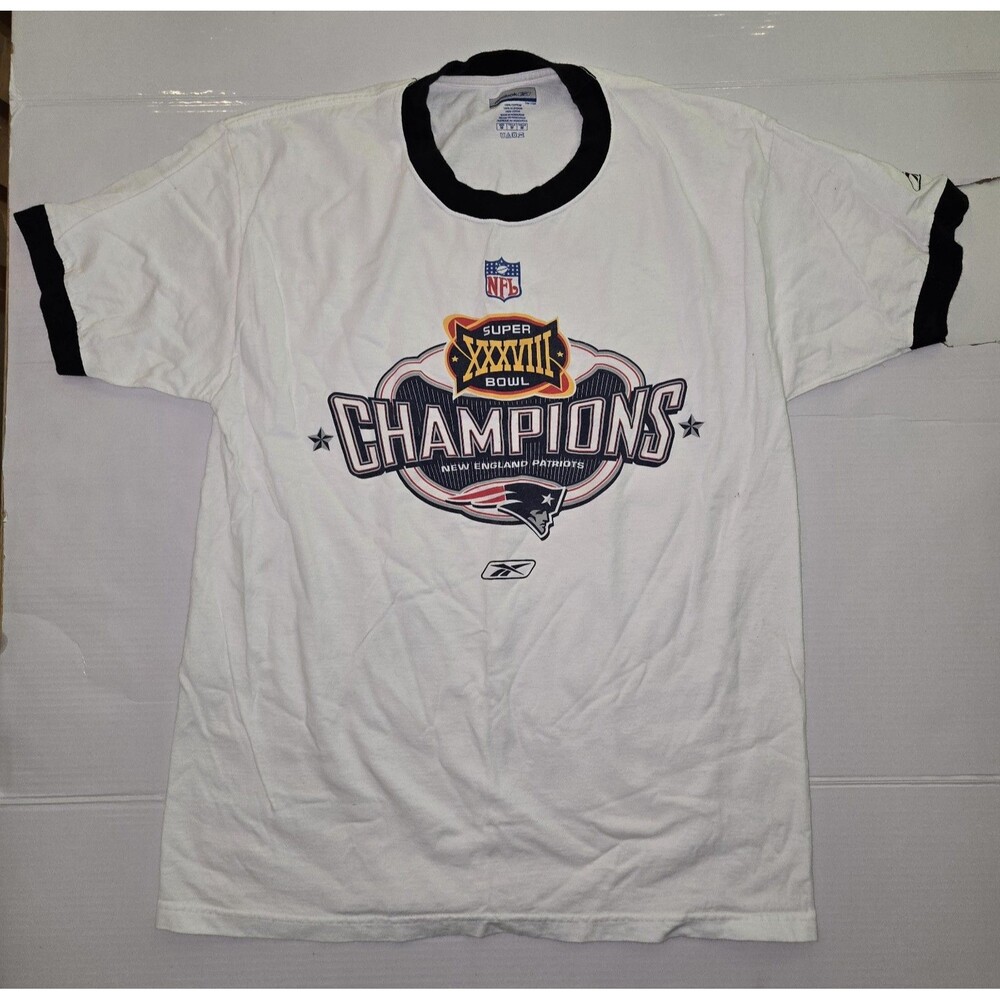 Reebok New England Patriots NFL Super Bowl XXXVIII Champions Ringer T-Shirt M